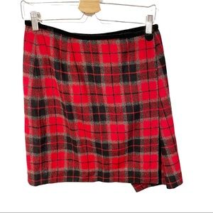 Liz Sport Vintage Y2K Size 10 Red Wool Plaid Wrap Mini Skirt Women‎